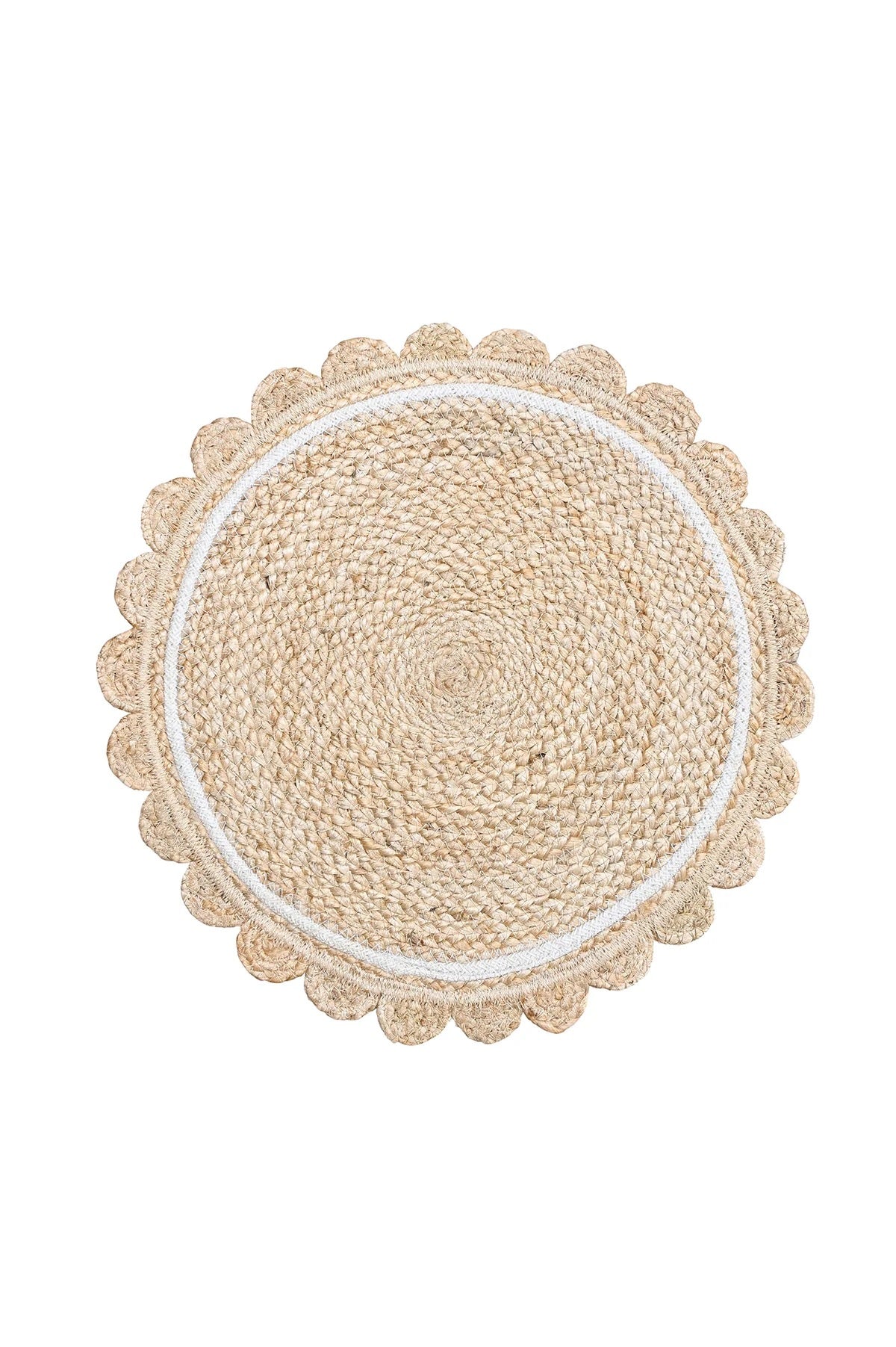 Maytime scalloped placemat in natural with white