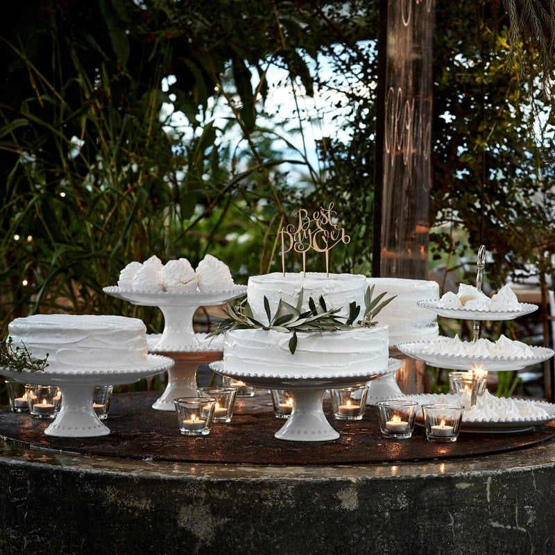 Costa Nova Pearl stoneware cake stand, 34cm, with beaded rim in a reactive glaze finish