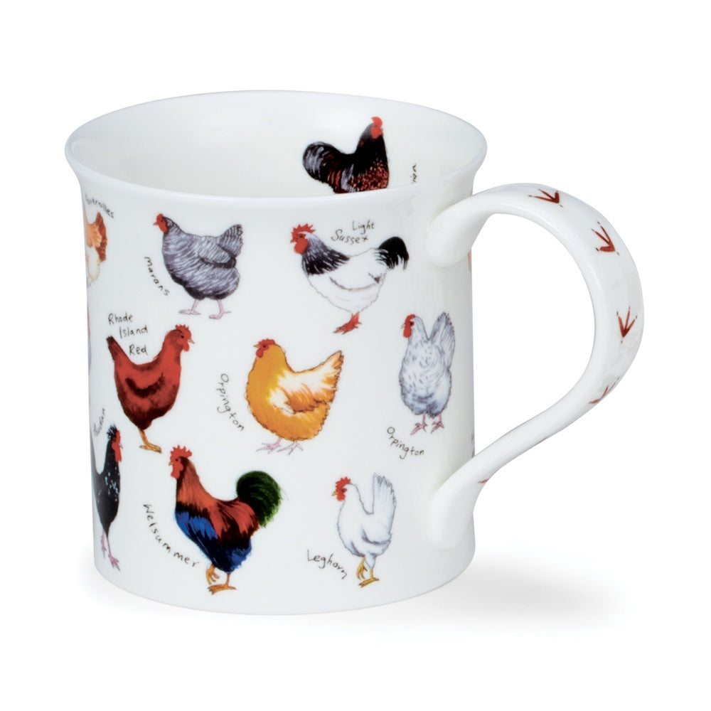 Dunoon Bute Animal Breeds Chicken mug with illustrated chicken breeds and their names