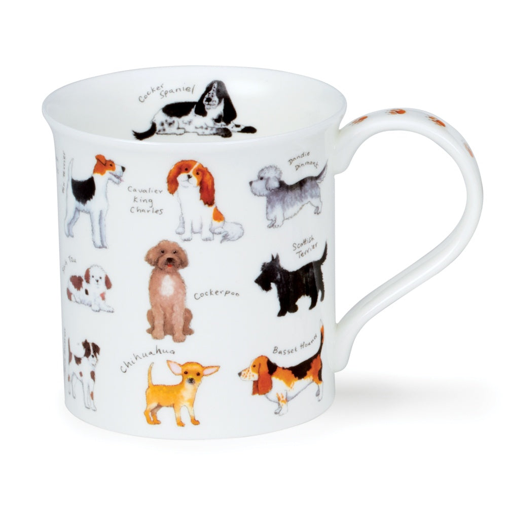 Dunoon Bute Animal Breeds mug decorated with illustrated dog breeds and their names