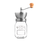 Kilner coffee grinder with a hand crank, a steel hopper and a glass jar base