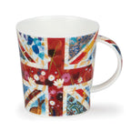 Dunoon Lomond Fly The Flag mug with a Union Jack design made of flowers, birds and patterns