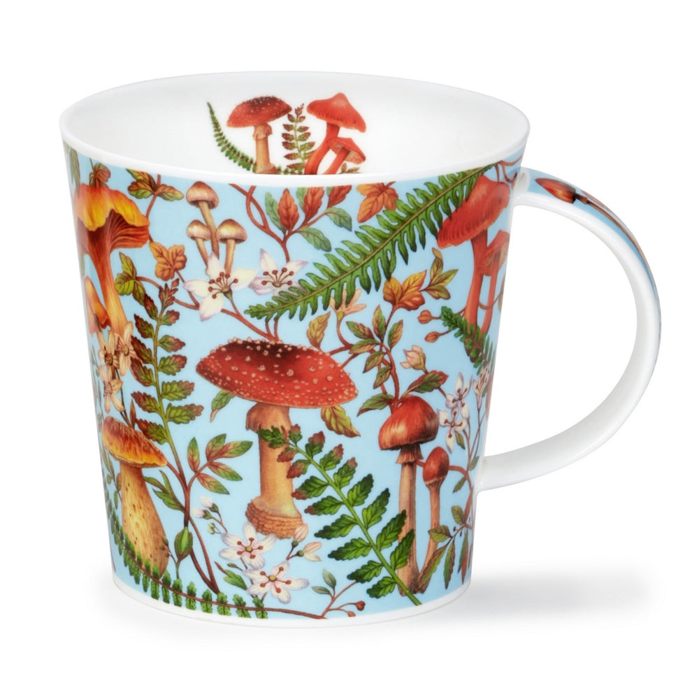 Dunoon Cairngorm Forestiere Blue mug with an illustrated mushroom and foliage pattern