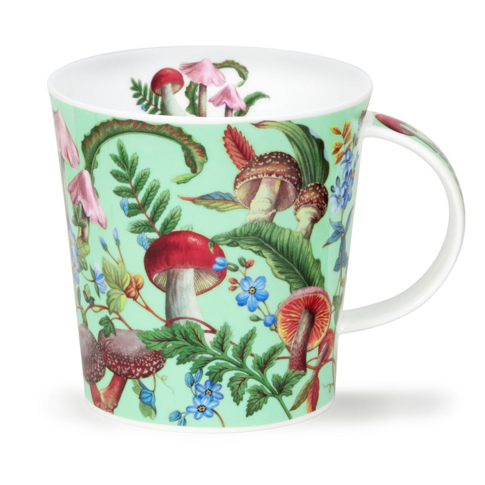 Dunoon Cairngorm Forestiere mug in green with an illustrated mushroom and foliage pattern