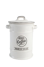 T & G Pride of Place coffee jar in white ceramic with a lid and Quality Coffee lettering