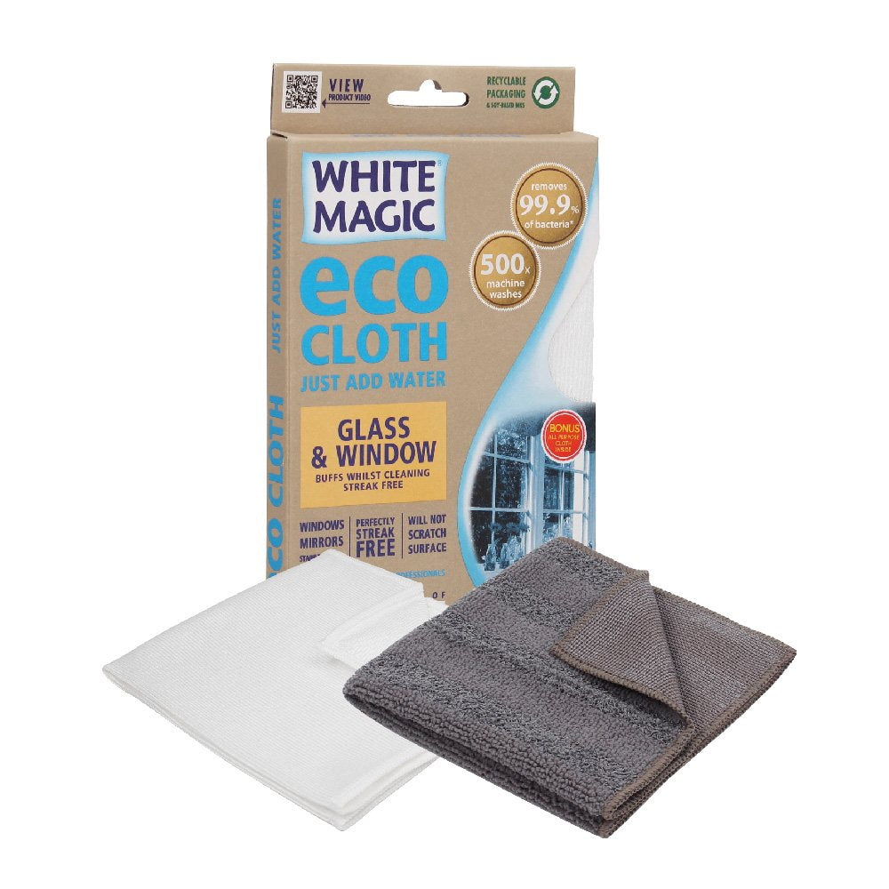 White Magic Eco Cloth Glass & Window two pack, shown with their box
