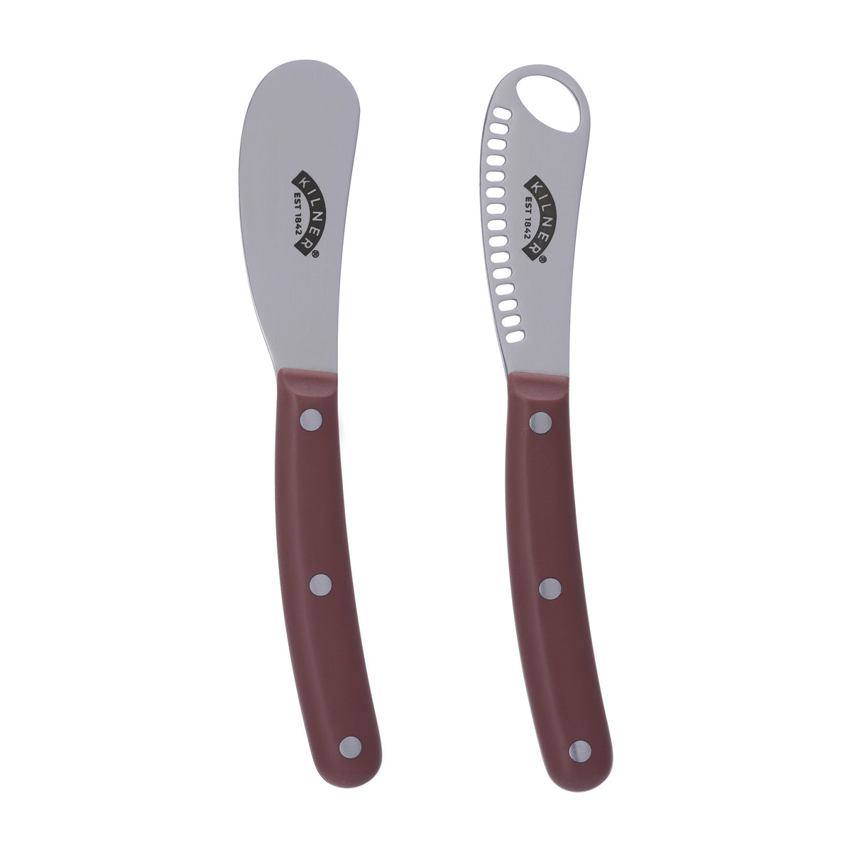 Kilner butter spreader and knife set with maroon handles