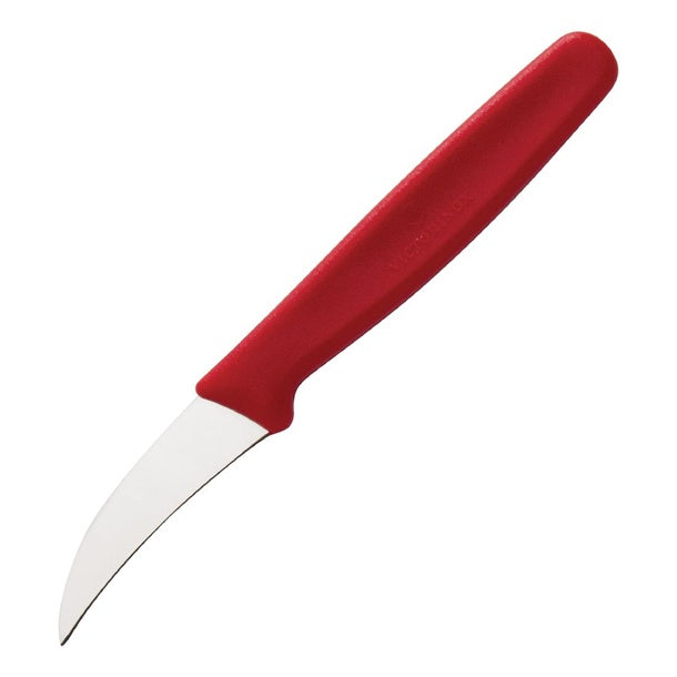 Victorinox shaping knife with a short curved blade and a red handle