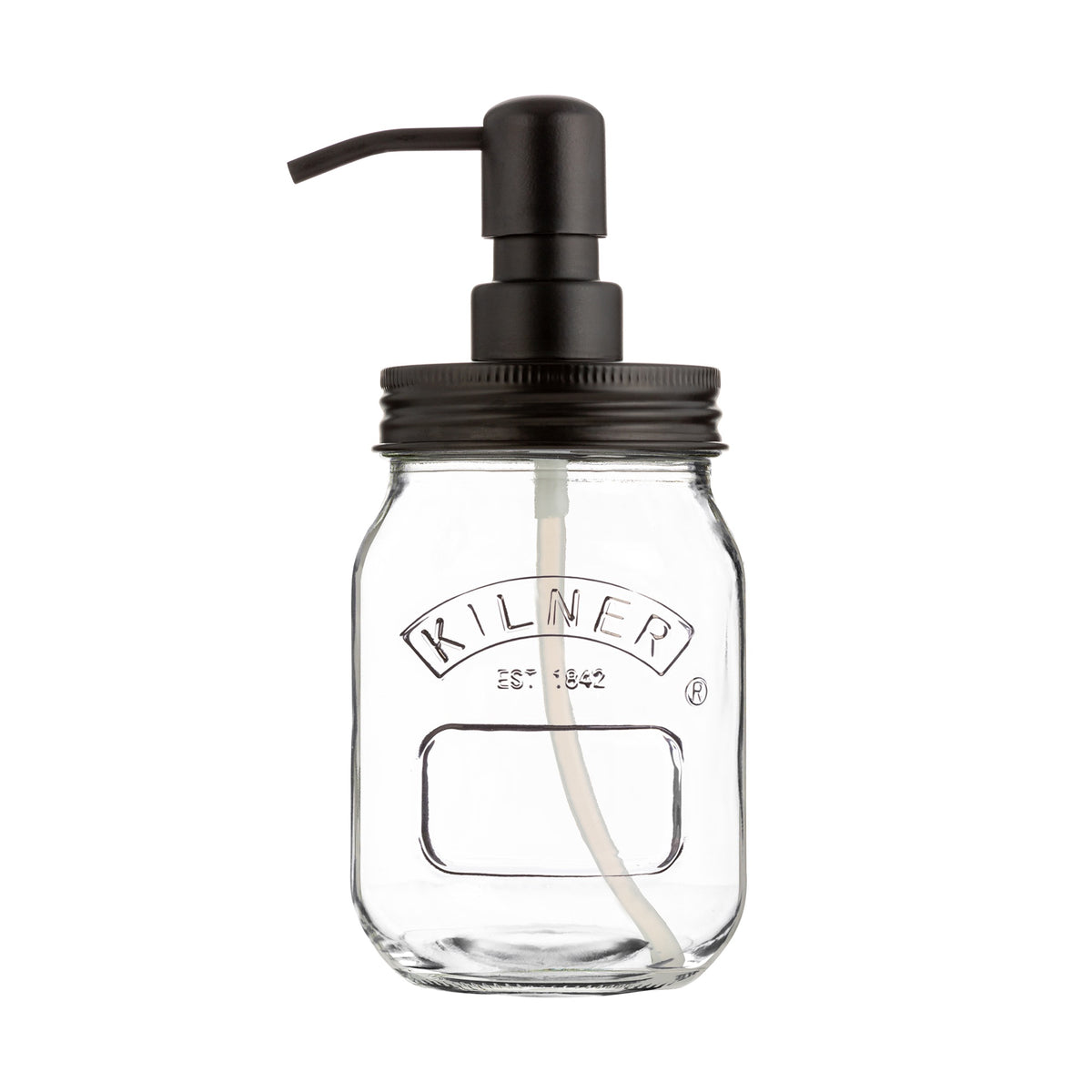 Kilner liquid soap dispenser jar, 500ml, with a black pump lid