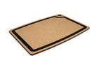 Epicurean Gourmet Series cutting board with a cascade effect groove, 44.5x33cm, in tan with a black edge