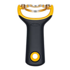 OXO Good Grips corn prep peeler with a black and yellow handle and a serrated steel blade