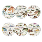 100% NZ Fishes of NZ placemat box, six round placemats with illustrated fish