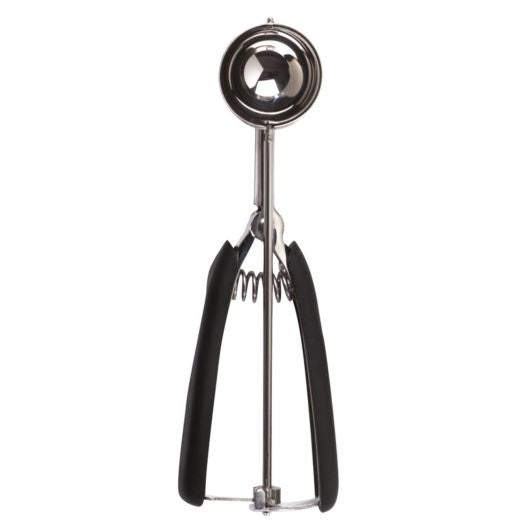 OXO Good Grips medium cookie scoop with a black handle and a steel bowl