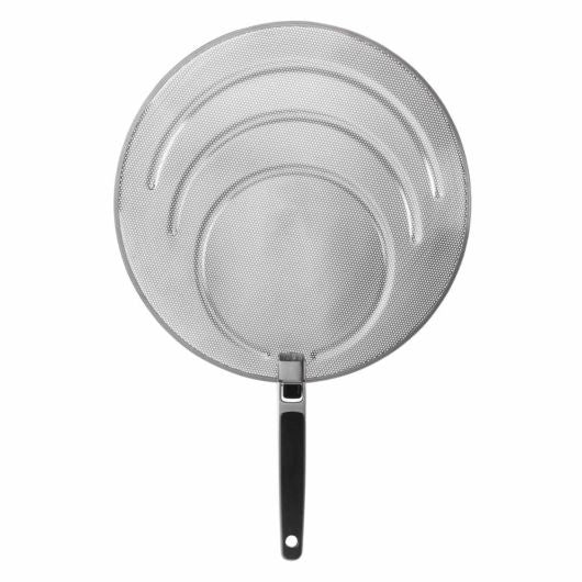 OXO Good Grips splatter screen with a folding handle and a fine steel mesh