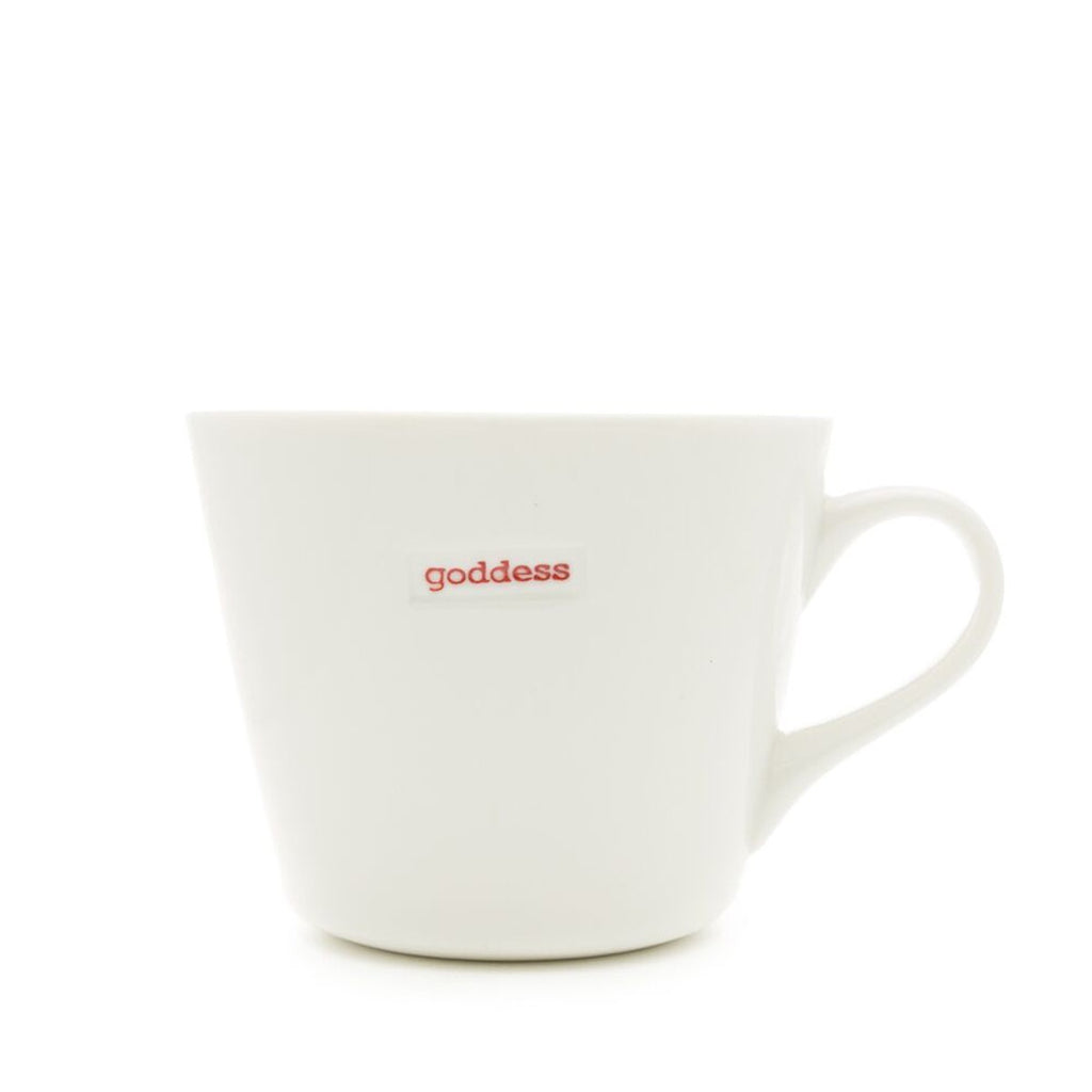 Keith Brymer Jones mug in white with Goddess lettering