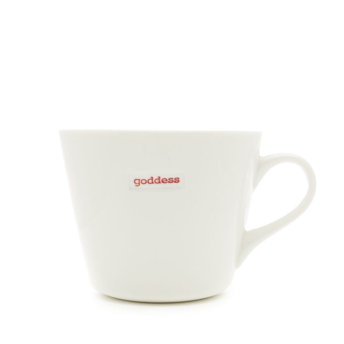 Keith Brymer Jones mug in white with Goddess lettering