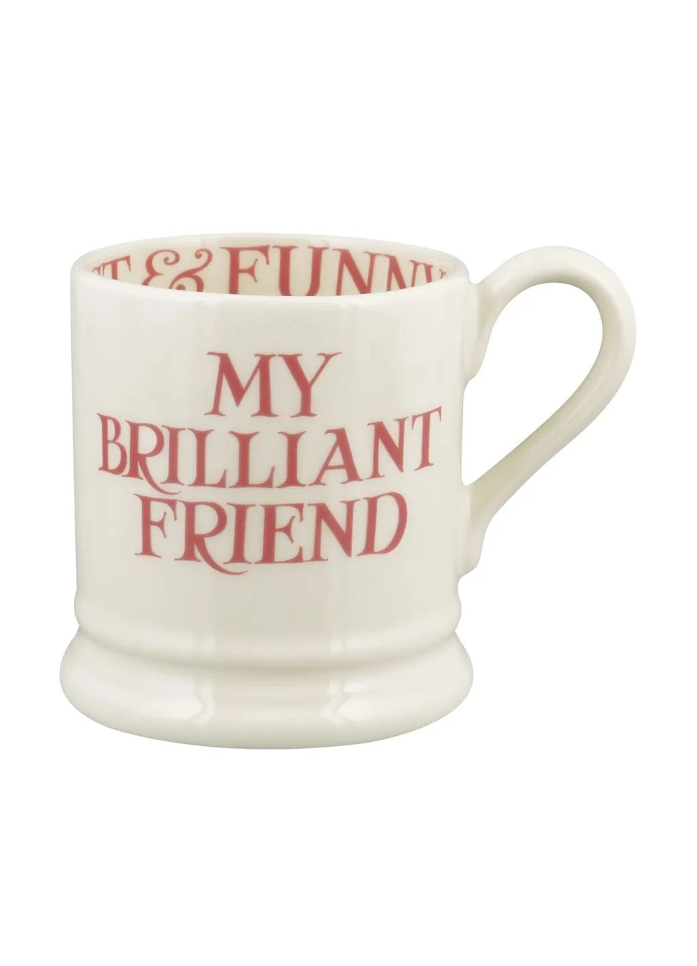 Emma Bridgewater Pink Toast My Brilliant Friend half pint mug with pink lettering