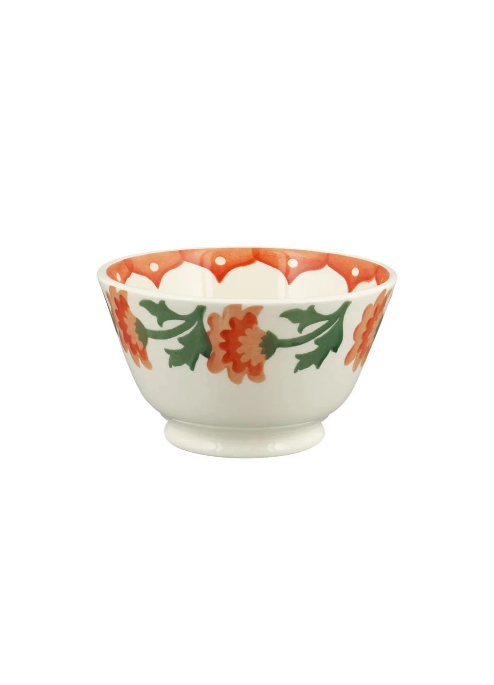 Emma Bridgewater Chrysanthemum small old bowl with orange and green flowers and a scalloped rim
