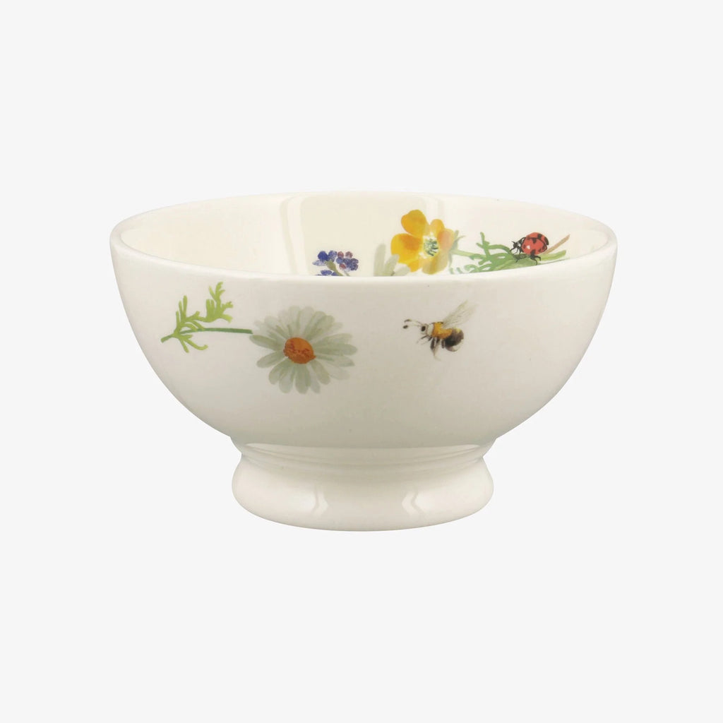 Emma Bridgewater French bowl with a Wild Flowers design of daisies, buttercups, a bee and a ladybird