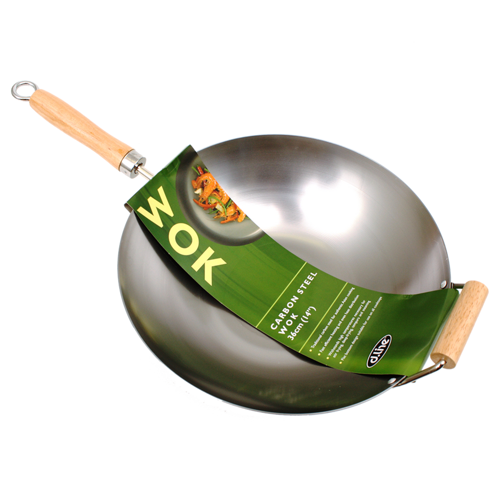 D Line Carbon Steel Wok with Handle - 36cm
