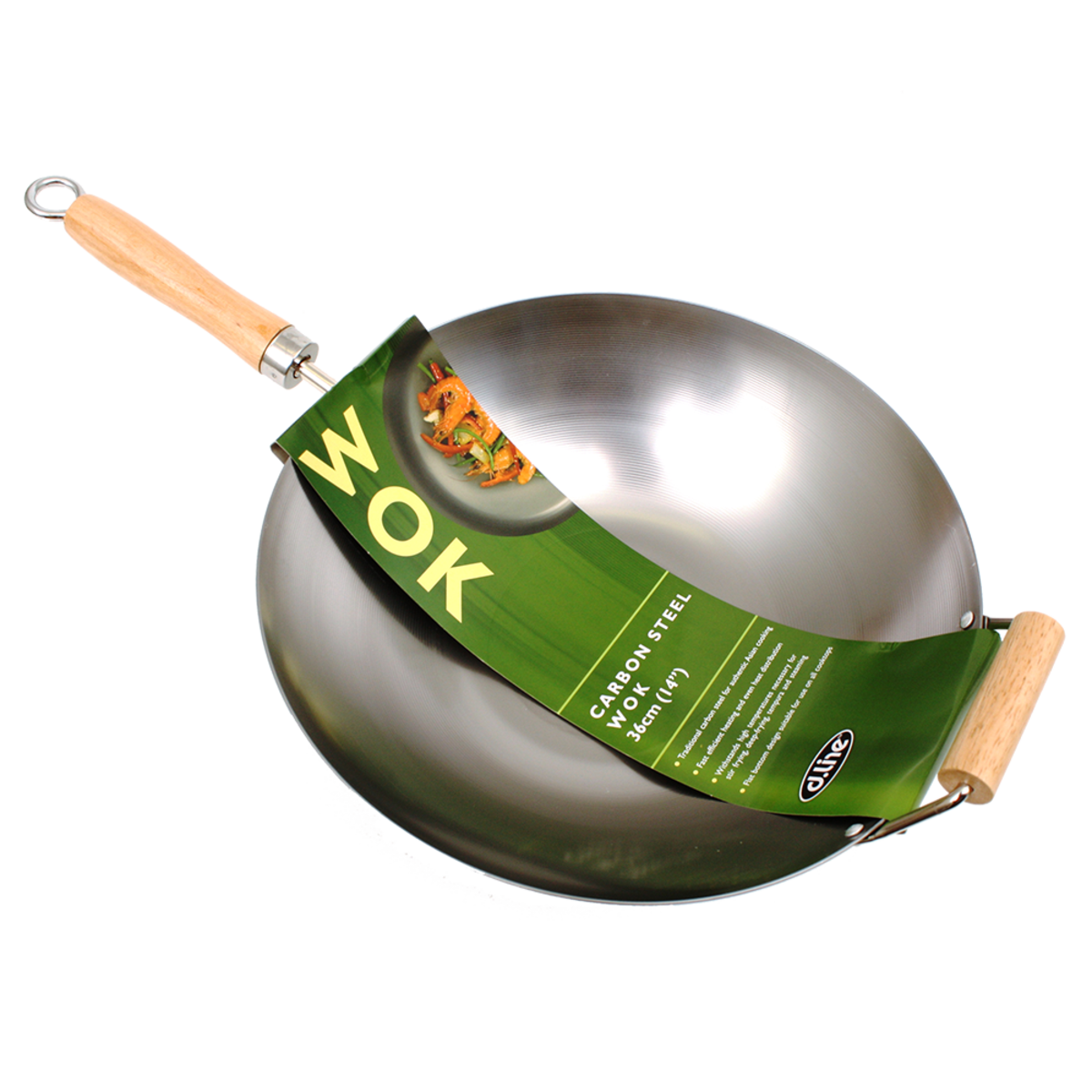 D Line Carbon Steel Wok with Handle - 36cm