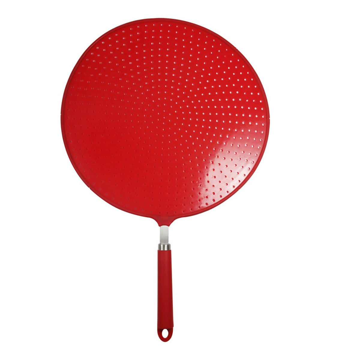 Avanti silicone oil splatter screen in red with a perforated dome and a red handle
