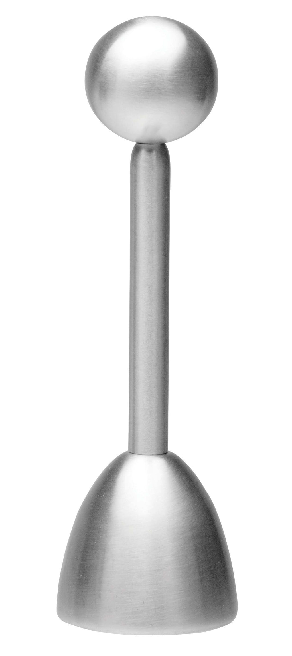 Avanti stainless steel egg topper with a ball handle and a domed base