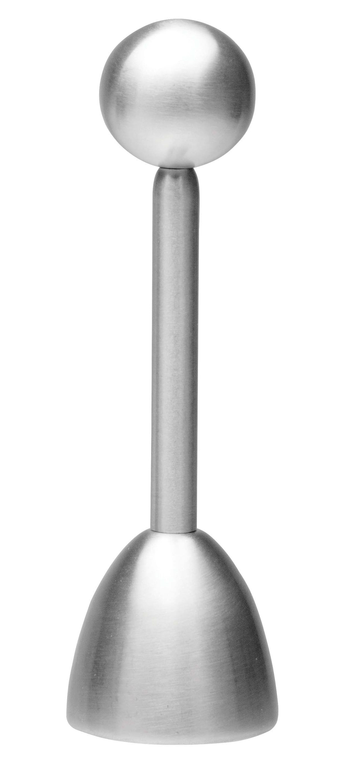 Avanti stainless steel egg topper with a ball handle and a domed base