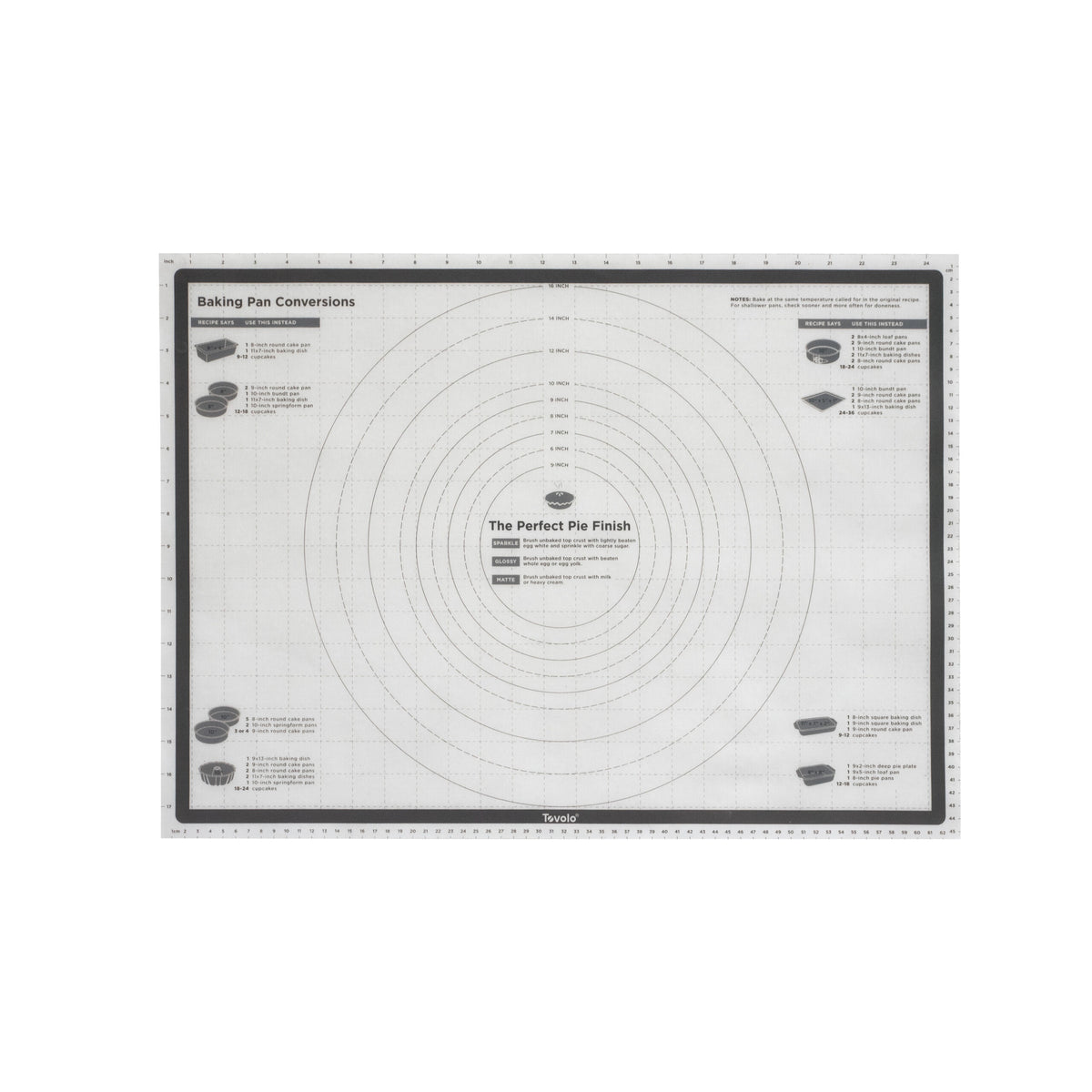 Tovolo TrueBake silicone pastry mat with printed baking pan conversion measurements