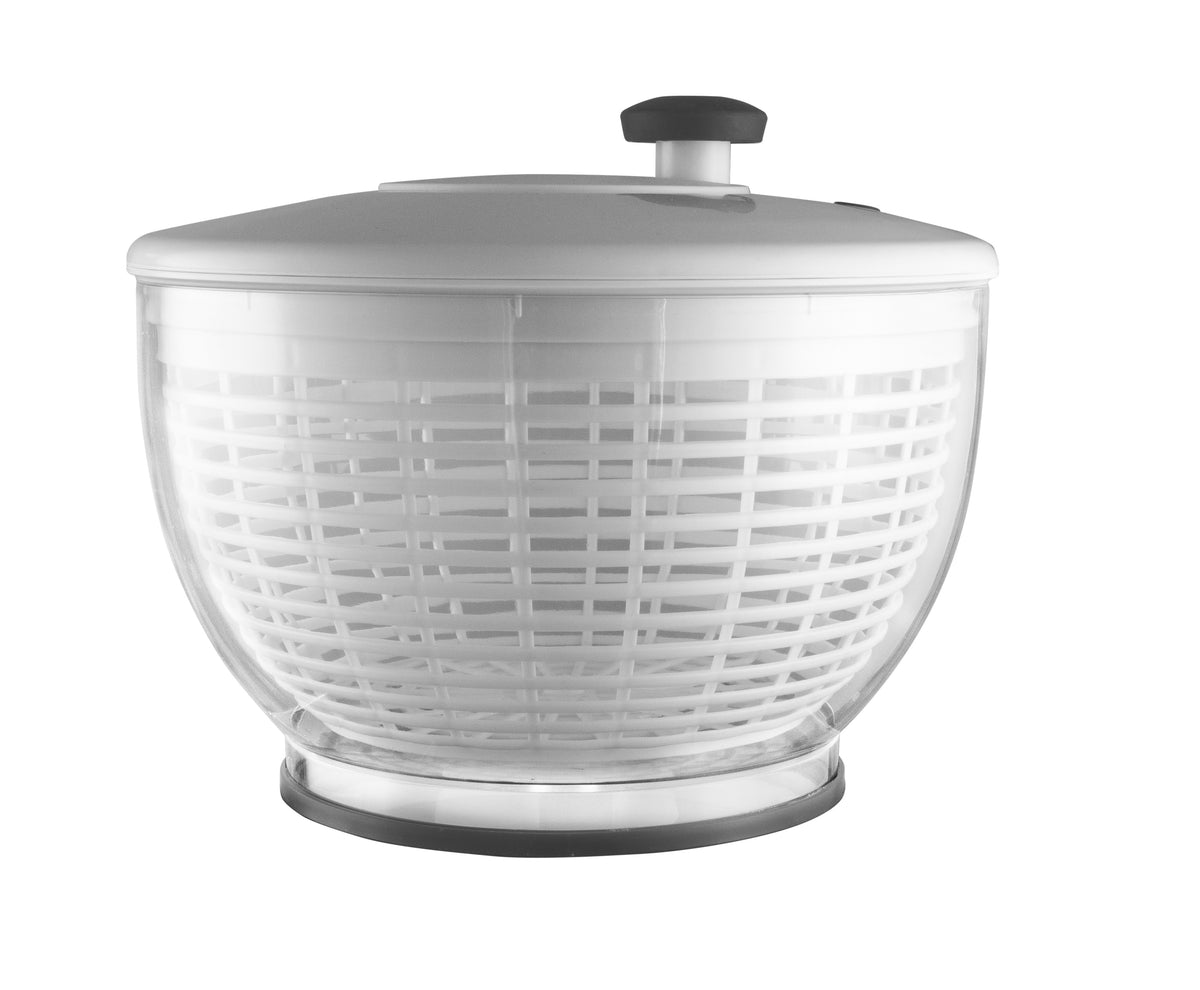 Avanti Elite salad spinner, 5.5 litre, in white with a clear bowl and a top button