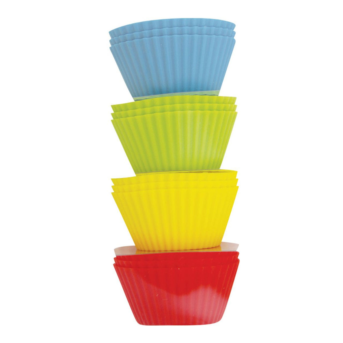 Avanti silicone cupcake cups in stacks of blue, green, yellow and red