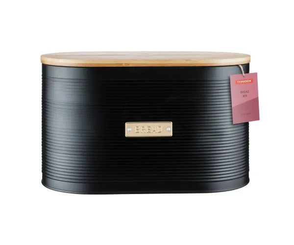 Typhoon Living bread bin in black with a wooden lid