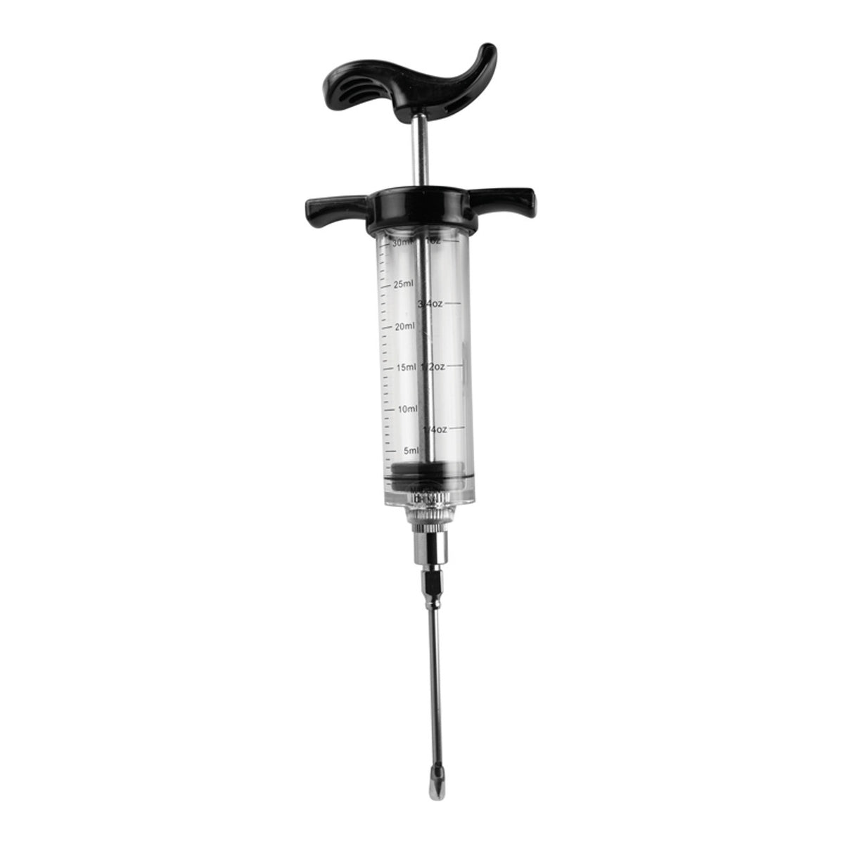 Avanti 30ml flavour injector, a clear syringe with a black handle and a long needle