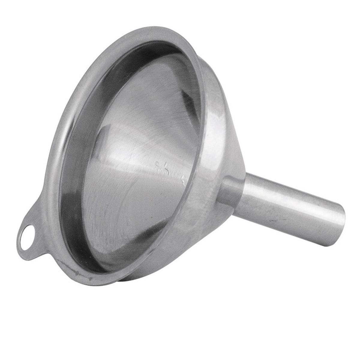 Avanti mini stainless steel funnel with a short spout and a side hook