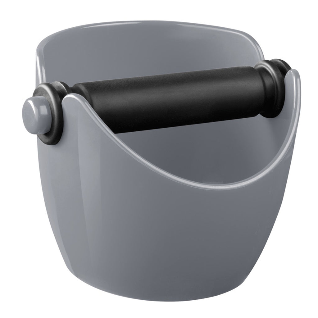 Avanti knock box in grey with a black bar, for coffee grounds