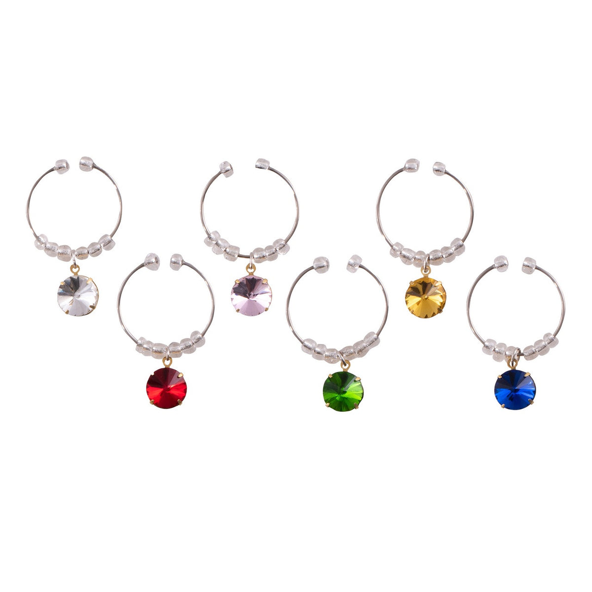 Avanti Gem Stones wine charms, six beaded rings with coloured crystal drops