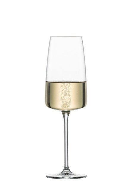 Schott Zwiesel Sensa sparkling wine glass, 388ml, filled with sparkling wine