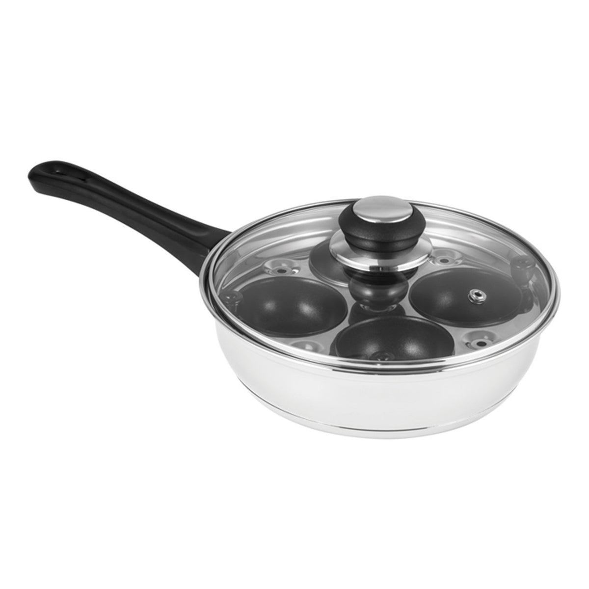 Avanti four egg poacher, 20cm, with non-stick cups, a glass lid and a black handle