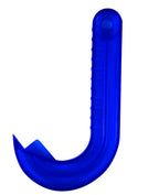 Avanti ring-pull can opener, a blue J-shaped plastic tool with a hook end