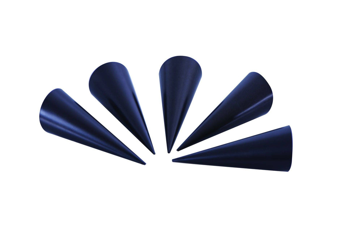 Avanti non-stick cream horn moulds, a set of conical navy blue tins