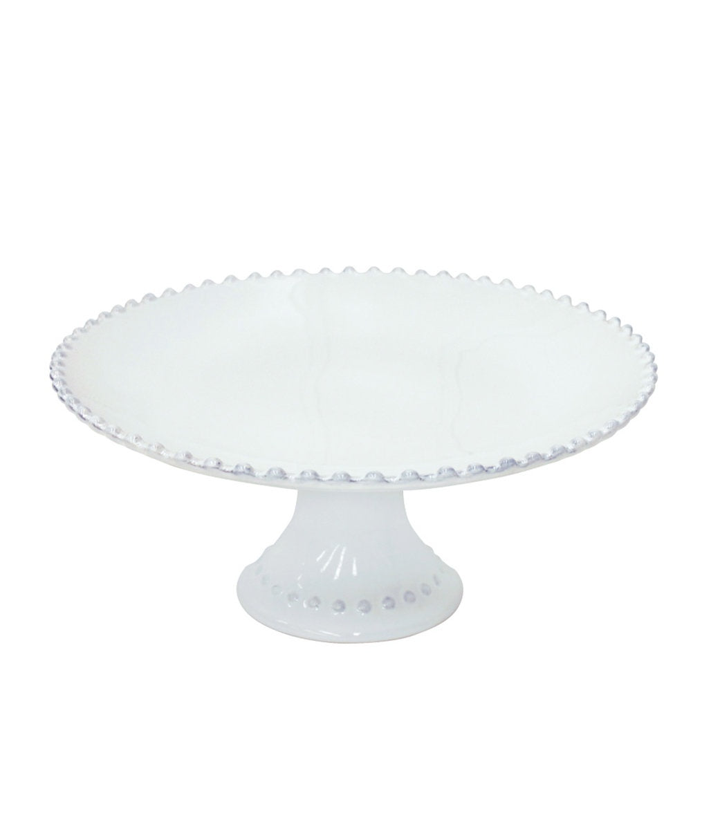 Costa Nova Pearl cake stand, 28cm, in white with a beaded edge and a pedestal base