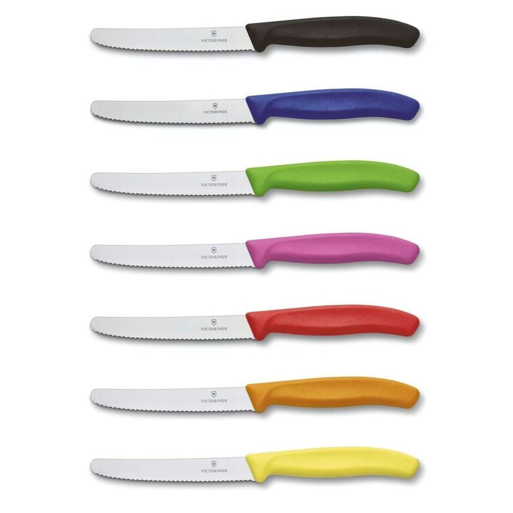 Victorinox Swiss Classic steak and tomato knives in seven colours with serrated blades