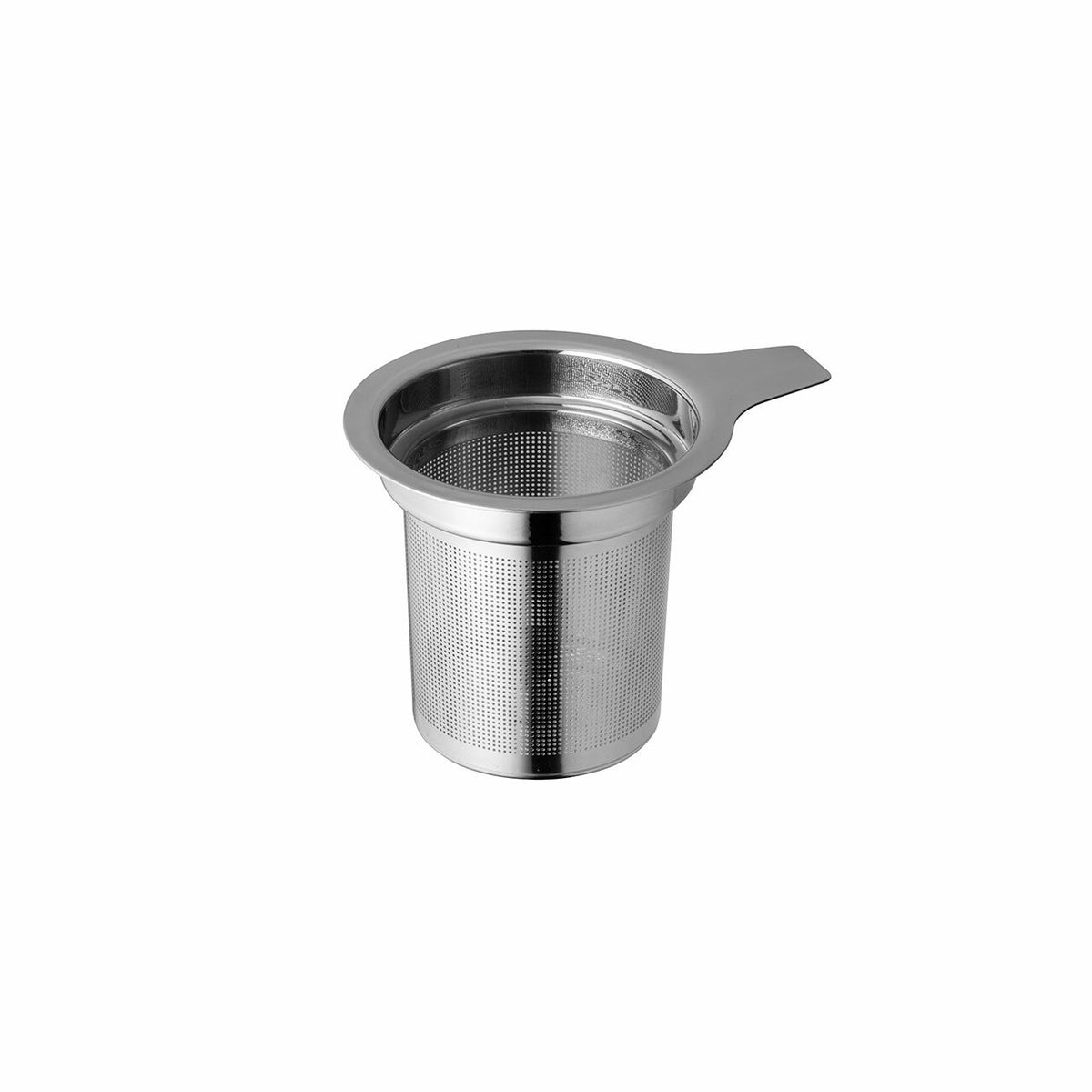 Avanti premium universal tea strainer in stainless steel with a drip cup