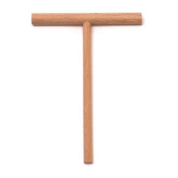 Dishy crepe spreader, a T-shaped tool in pale wood