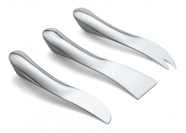 Philippi Wave cheese knife set, three stainless steel knives with curved wave-shaped handles