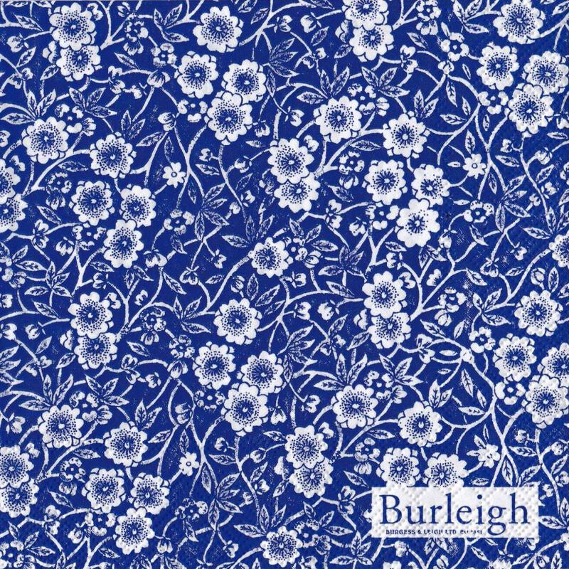 IHR Burleigh Calico Blue luncheon napkin with a blue and white floral pattern