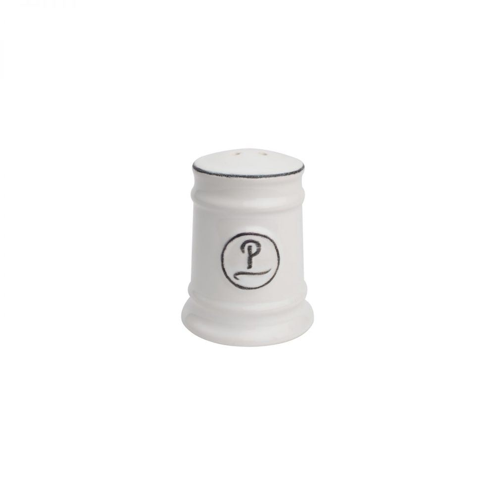 T & G Pride of Place pepper shaker in white stoneware with a P monogram