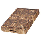 Teakhaus butchers block rectangle board, 52x36x6.2cm, in end grain teak with a juice groove and a handle slot
