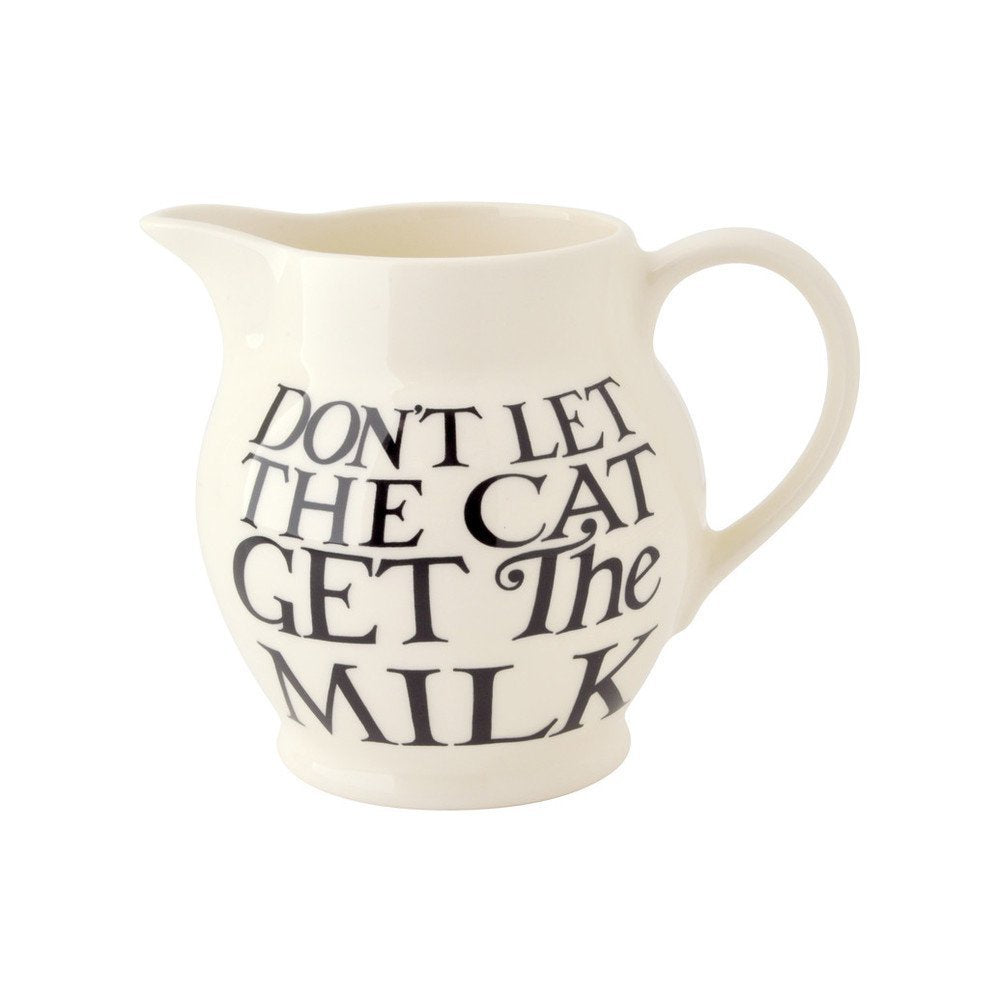 Emma Bridgewater Black Toast All Over jug with Don't let the cat get the milk lettering