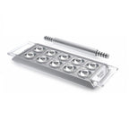 Marcato ravioli tablet with rolling pin in silver, a ten cavity mould with a textured roller